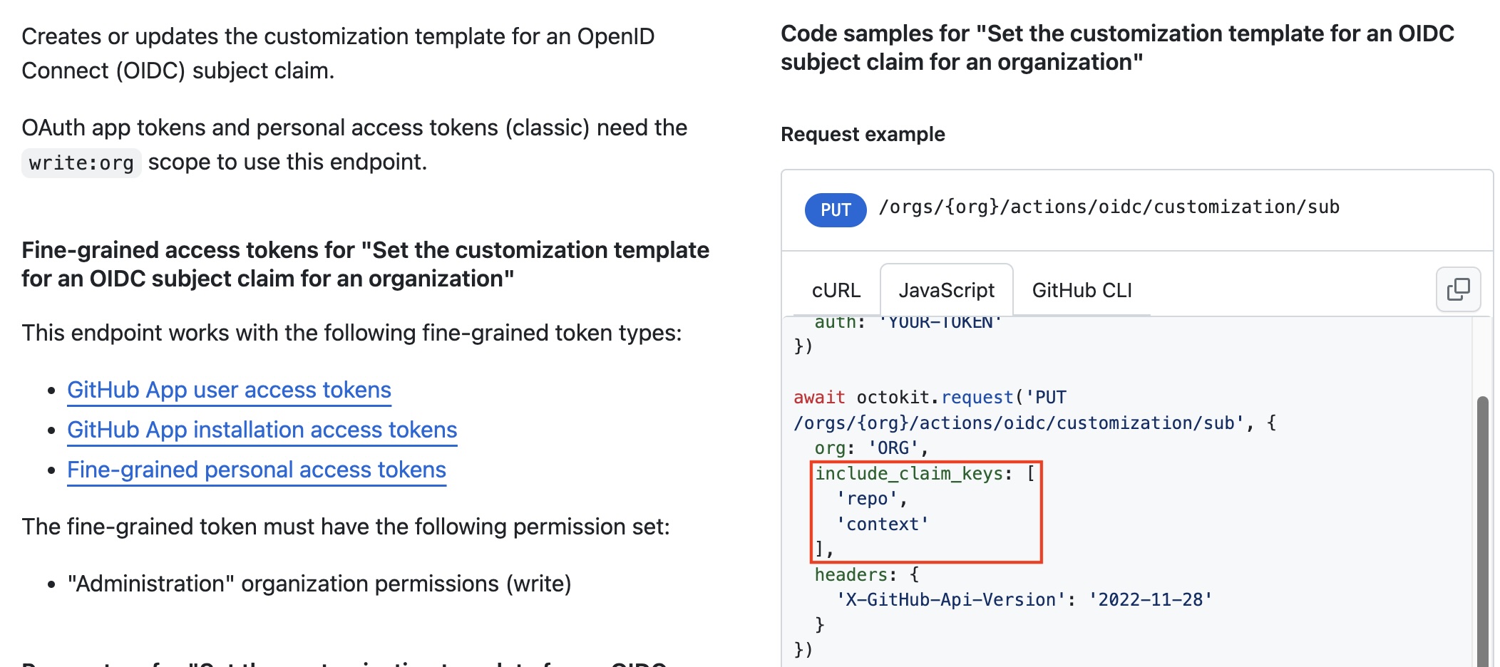 Customizing OIDC subject claim