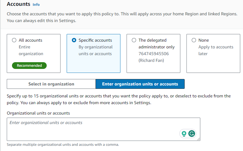 Deploy policy to specified accounts